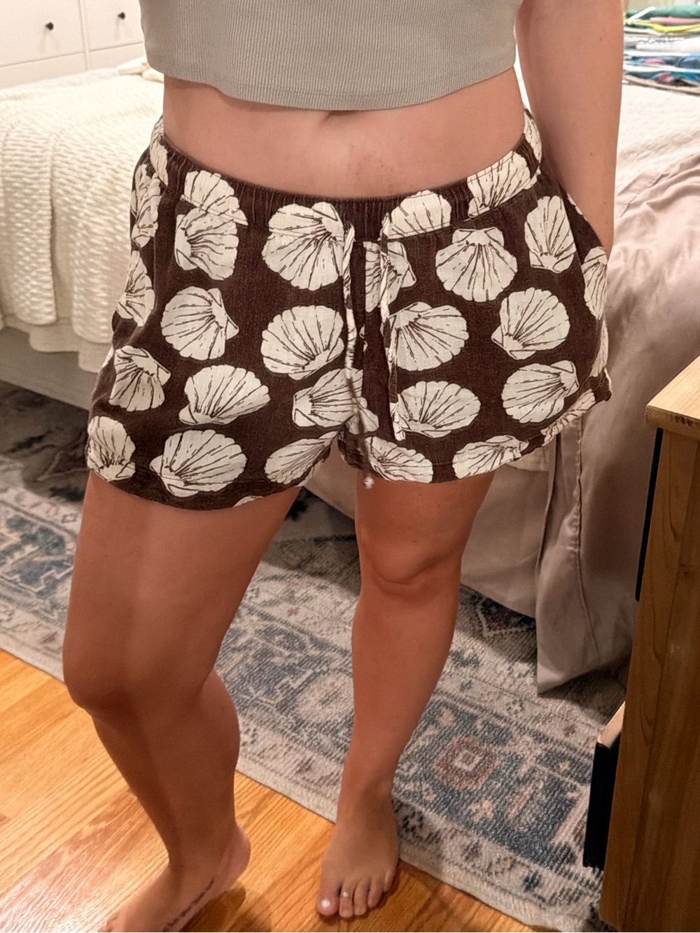 Abercrombie & Fitch Brown Shorts with White Shell Print